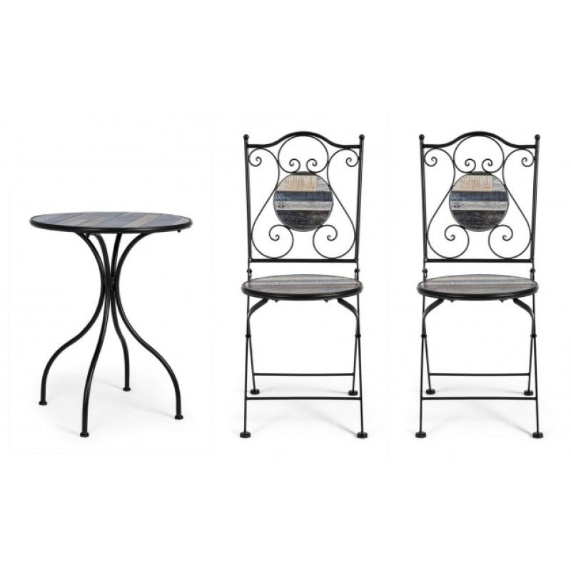 Ensemble de jardin table et 2 chaises avec décorations en céramique Huston