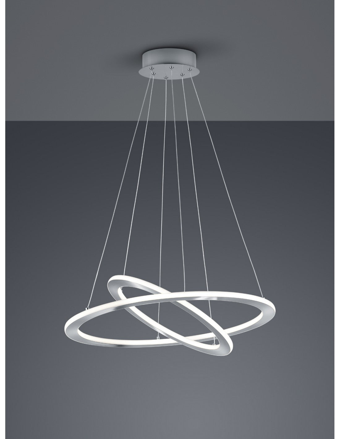 Suspension LED dimmable 2 anneaux Durban Nickel Ø60 cm Trio Lighting