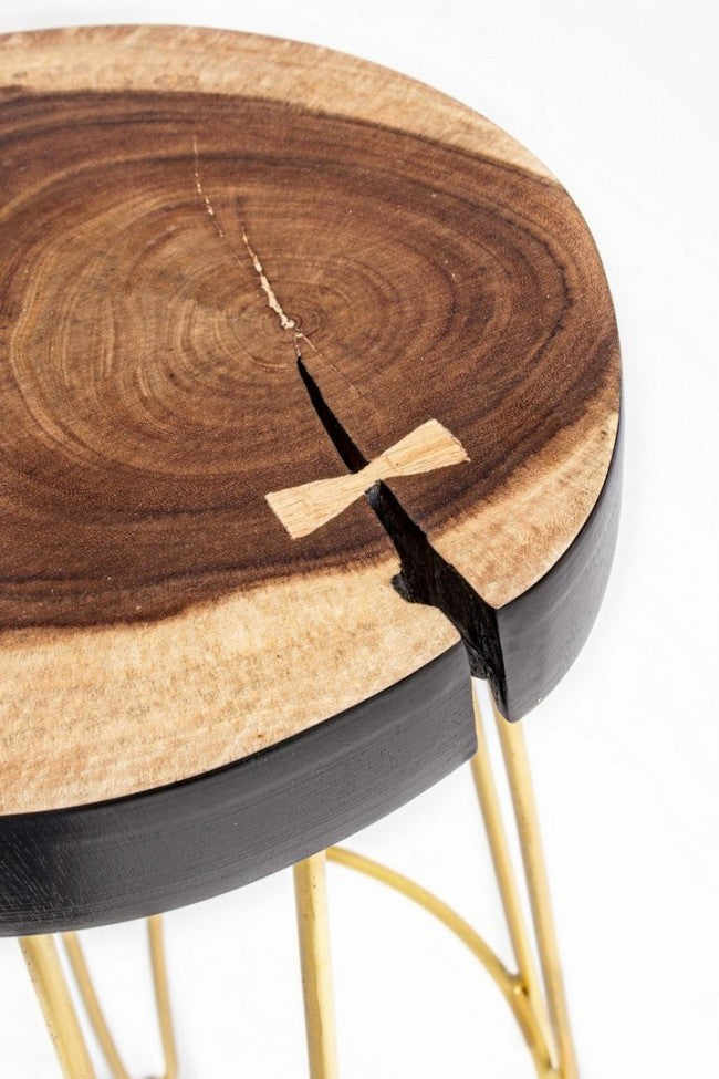 Tabouret de bar en bois doré style ambiance