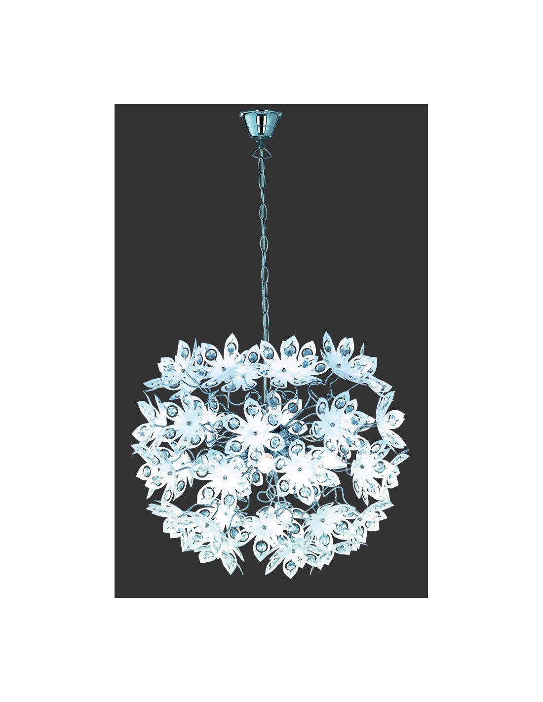 Suspension Blowball 5 Lumières Chrome Fleurs Blanches Ø50 cm Trio Lighting