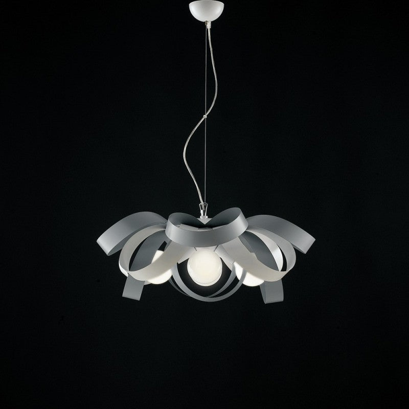 Lustre suspension en fer gris blanc à quatre lumières 66x h28 cm