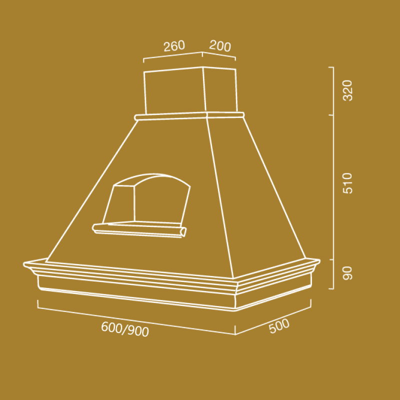 Hotte aspirante MARY C/NICCHIA en inox blanc et structure en bois couleur tabac 90 cm