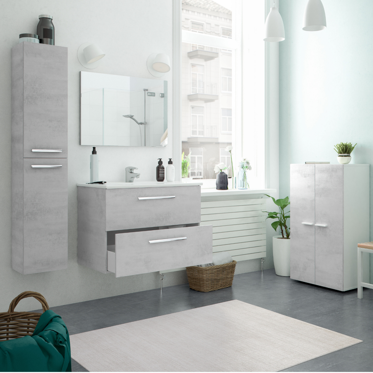 Meuble de salle de bain Aruba 2 tiroirs Cm. 80 x 45 x 57 Ciment