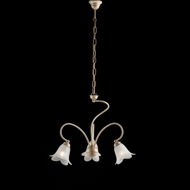 Lustre de salon en fer Ivoire Or à trois lumières, abat-jour 50x h46 cm