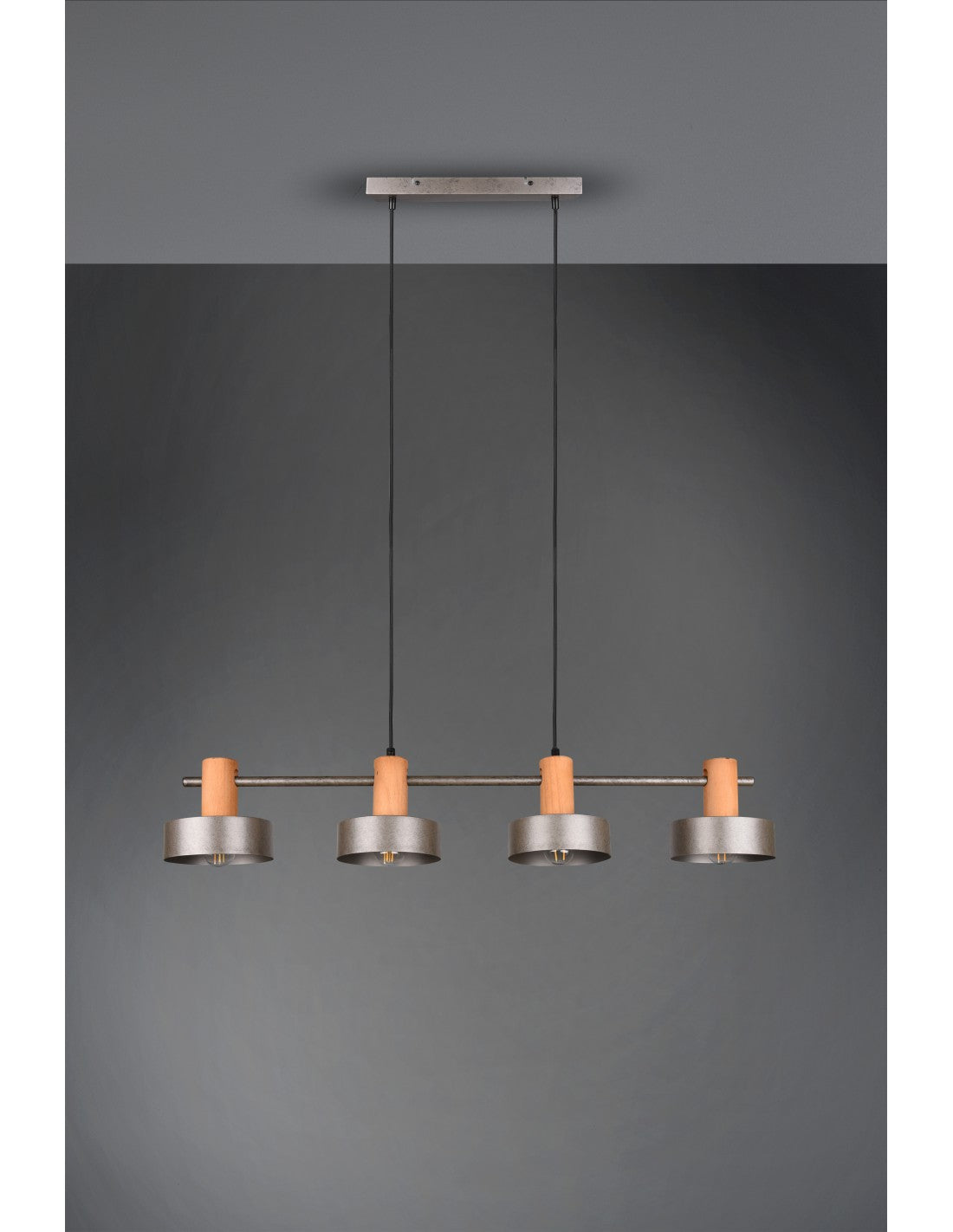 Gaya Suspension 4xE14 Nickel Antique Et Bois L90 cm Trio Luminaire