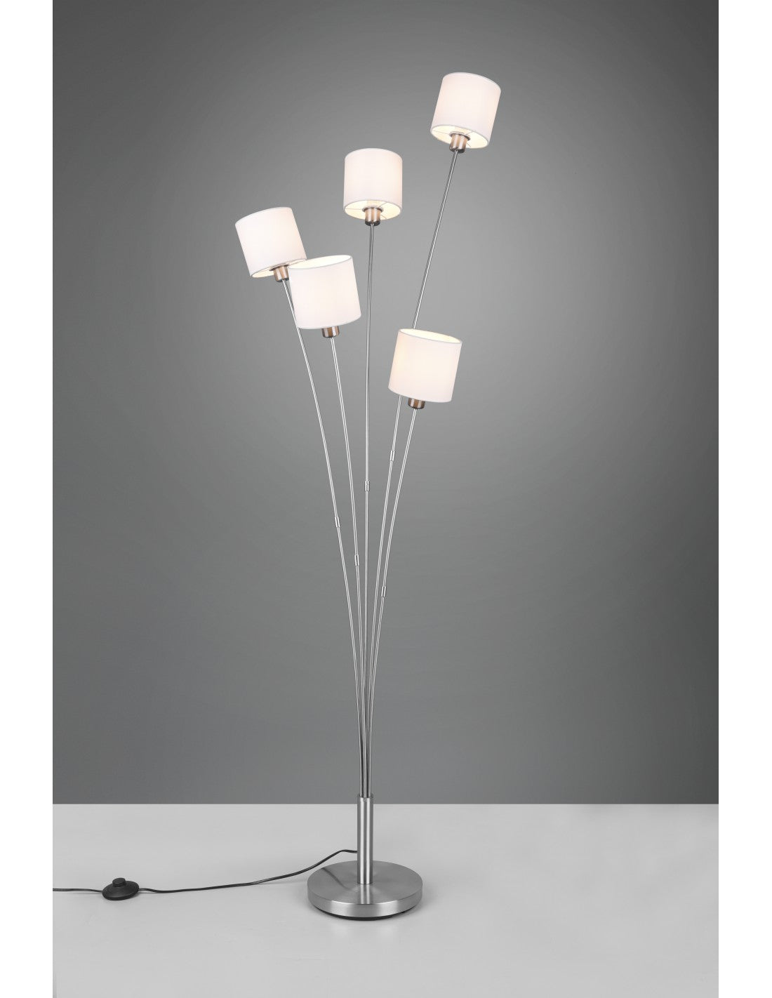 Lampadaire de salon Tommy Nichel 5 abat-jour en tissu blanc H163 cm Trio Lighting