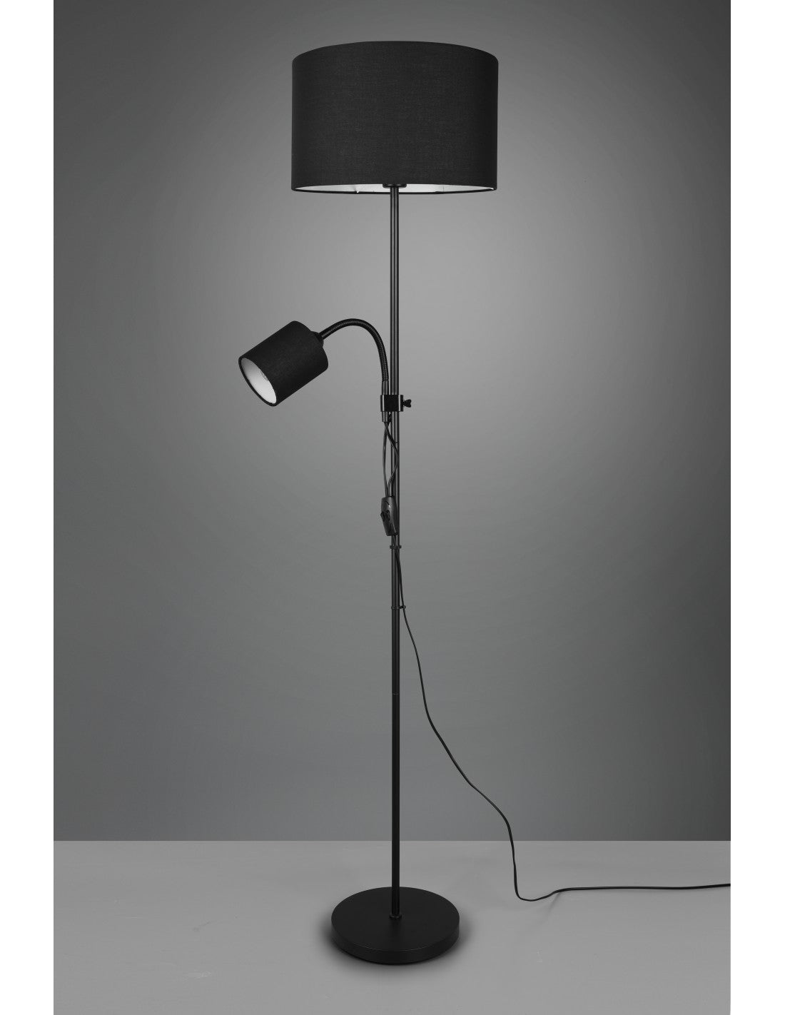 Lampadaire Owen 1xE27+Spot Noir et abat-jour tissu L36 cm Trio Lighting