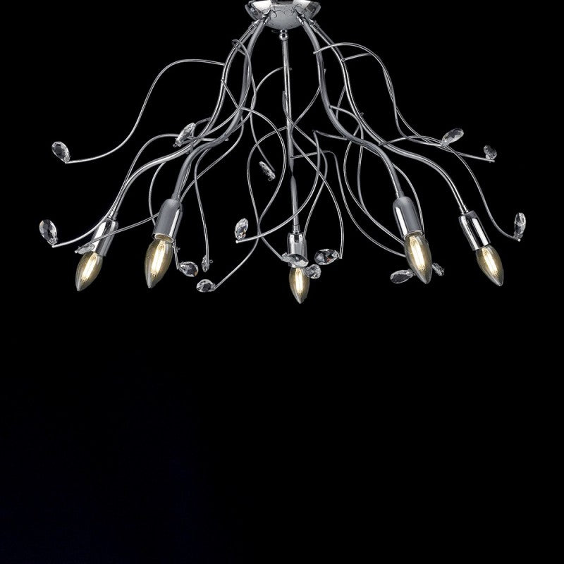 Plafonnier en fer chromé poli avec 5 lumières strass cristal