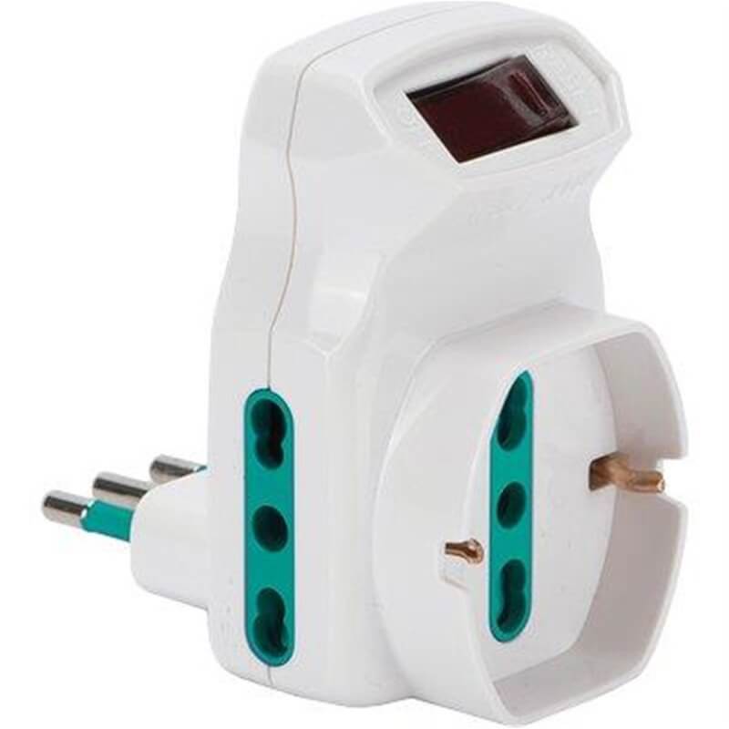 Adaptateur triple 10A Schuko 10/16A FME blanc avec interrupteur thermique