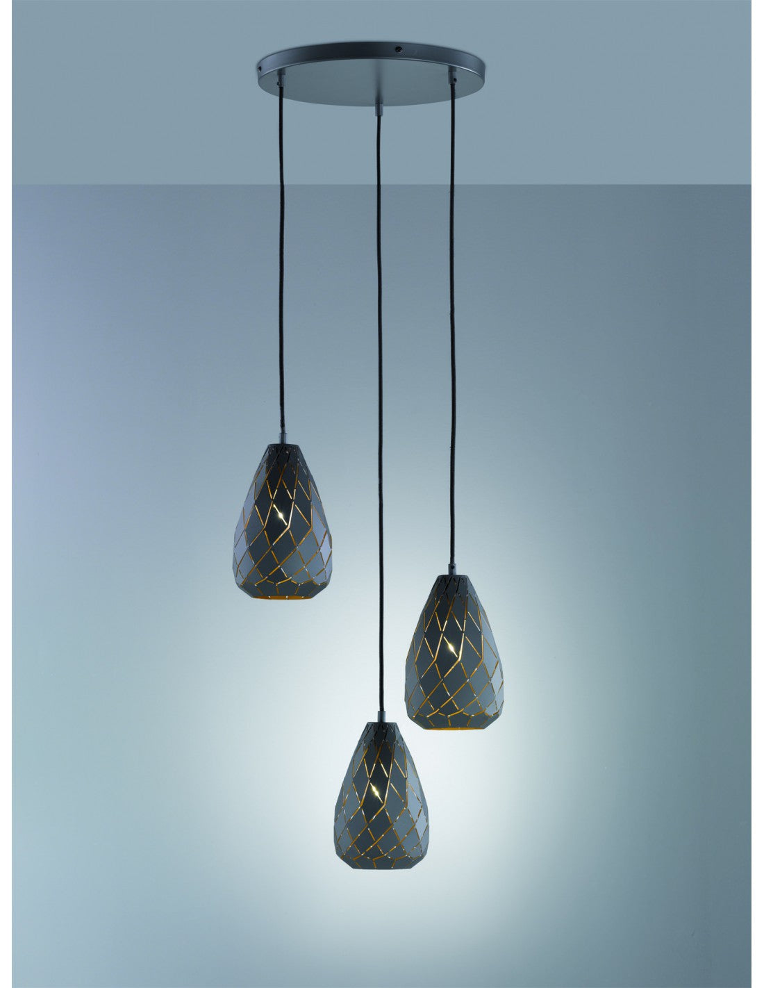 Suspension Ronde Moderne 3xE27 Onyx Anthracite Découpes Laser Trio Lighting