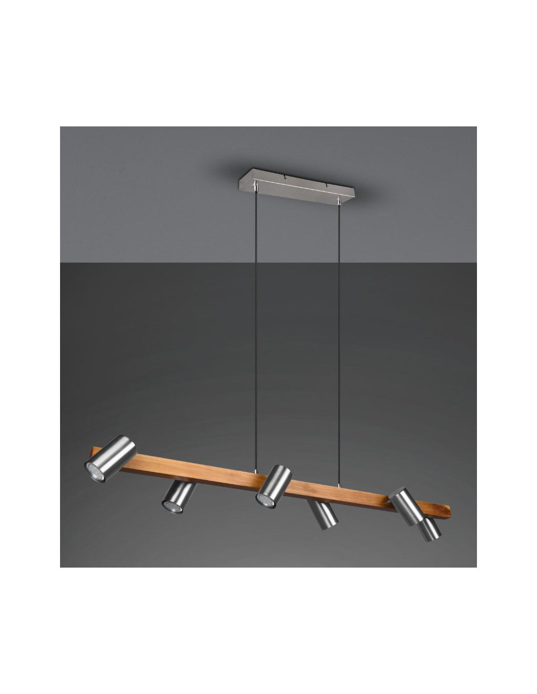 Suspension îlot en bois 6 spots cylindriques réglables en nickel Marley Trio Lighting