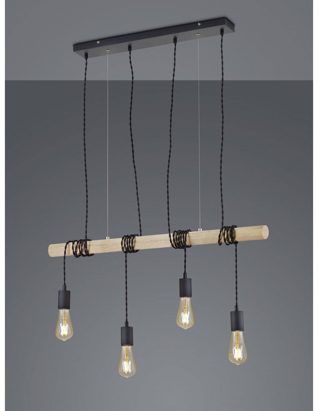 Vintage Brody 4xE27 Suspension Bois Noir Trio Éclairage
