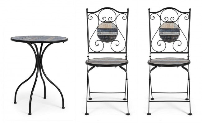 Ensemble de jardin table et 2 chaises avec décorations en céramique Huston