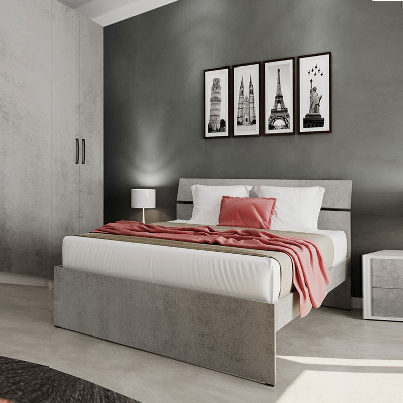 Lit Queen size pour chambre, coloris gris béton, 200x131xH 98 cm