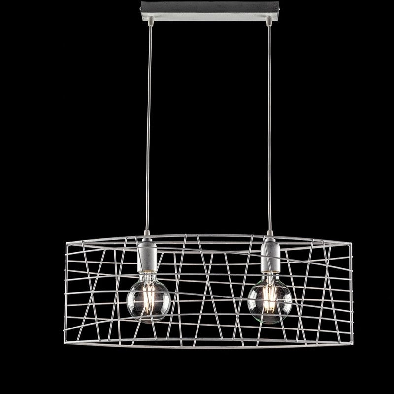 Lustre suspension industriel en fer Blanc Argenté 61x h25 cm