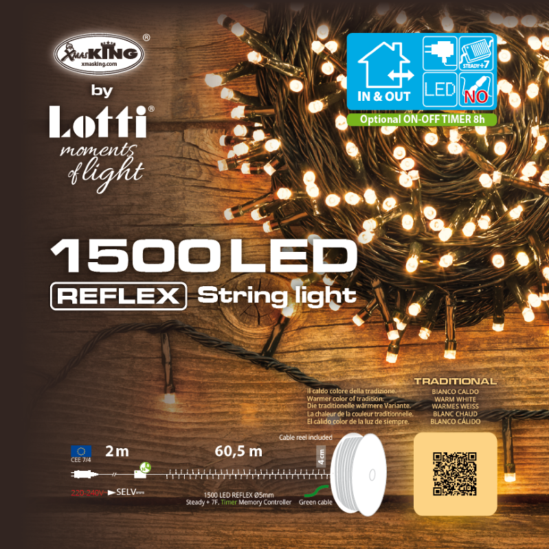 Chaîne linéaire 1500 LED TRADITIONNELLE 60,5m en bobine
