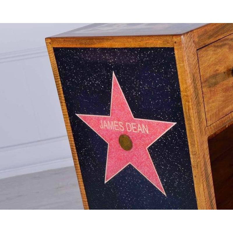 Buffet en manguier marron avec 2 tiroirs et étagères visibles 50x120xh. 75 cm