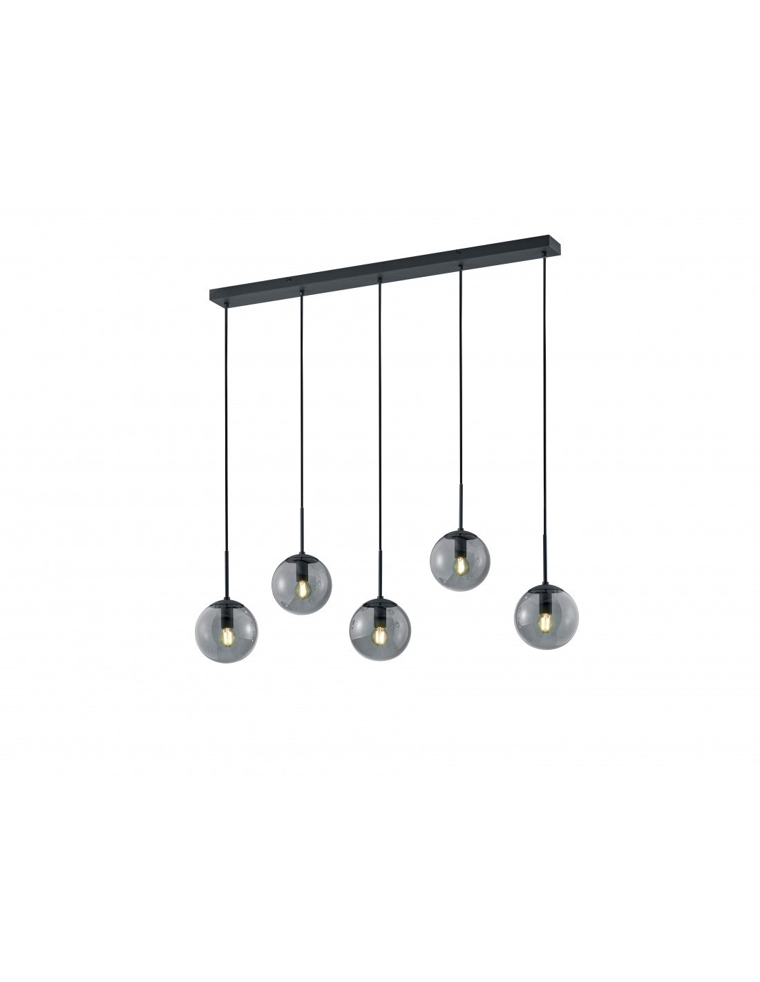 Suspension En Ligne 5 Sphères Verre Fumé Balini Anthracite Trio Lighting