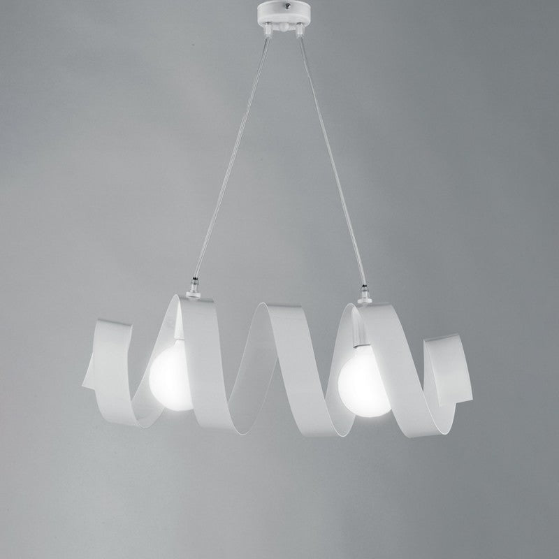 Lustre suspension moderne en fer à deux lumières Blanc 54x h20 cm