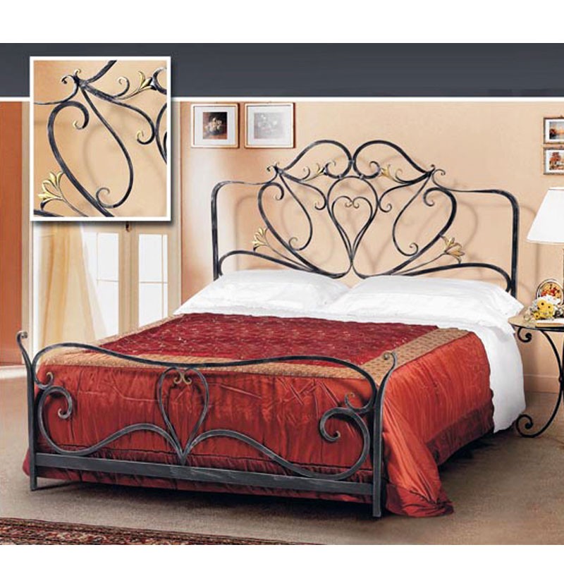 Lit double en fer forgé coloris anthracite 172x202xH.140 cm