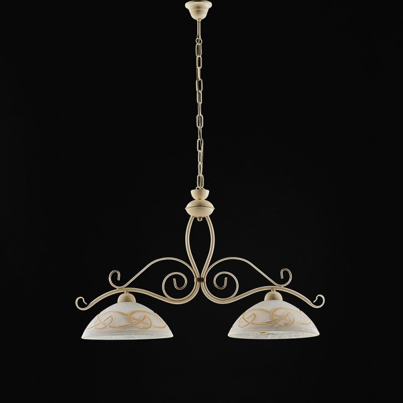 Lustre en fer Décape ivoire finition Gold deux lumières 81x h50 cm