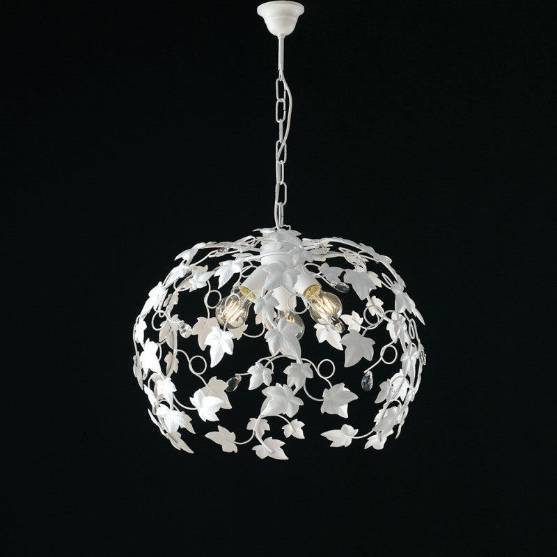 Lustre en fer Shabby Strass blanc trois lumières 50x h45 cm lierre