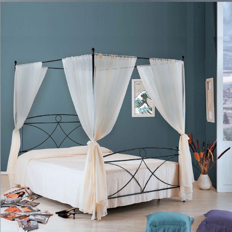 Lit double ALICE en fer noir avec ciel de lit 166x208x h210 cm