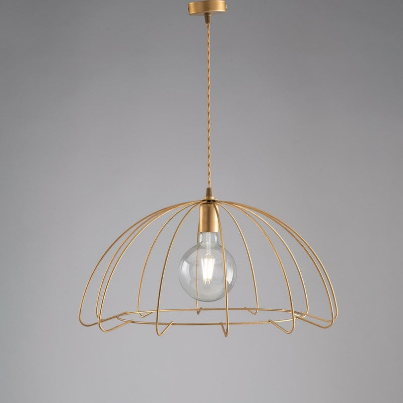 Lustre suspension industriel en fer doré, une lumière 55x h30 cm
