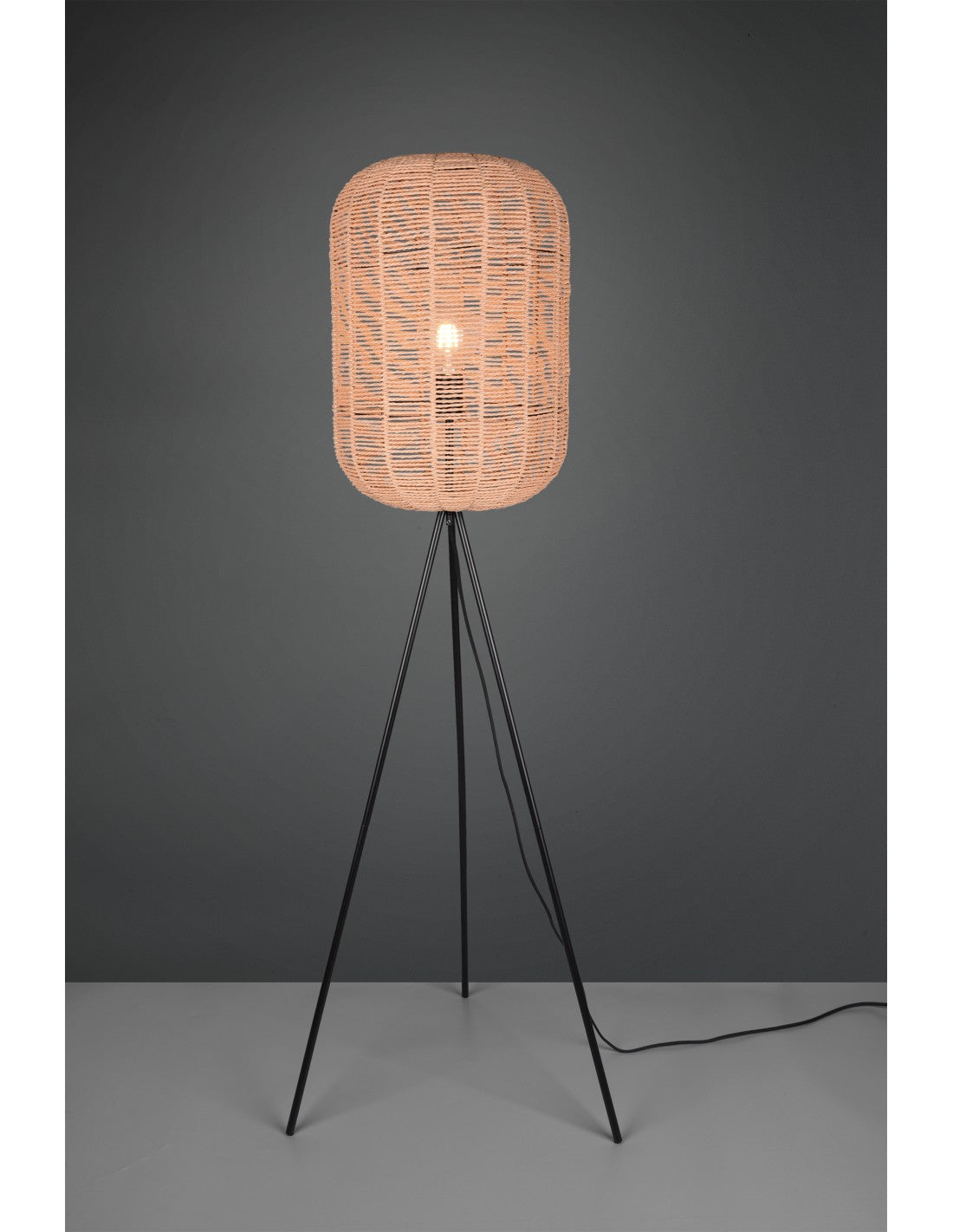 Lampadaire Vintage Runa Trépied Diffuseur Sisal Marron Trio Lighting