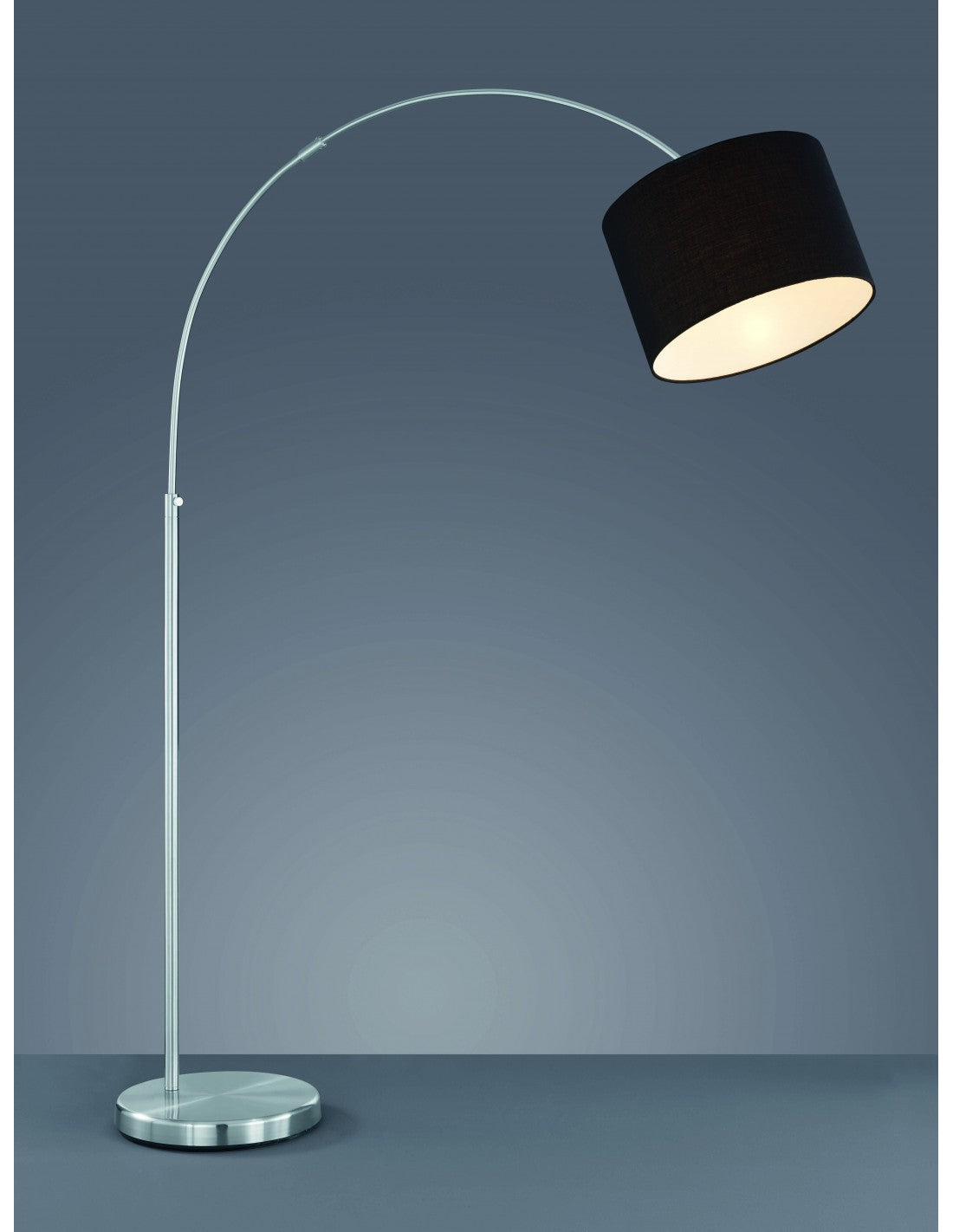 Lampadaire Arqué Hôtel 1xE27 Abat-Jour Nickel Tissu Noir Trio Éclairage