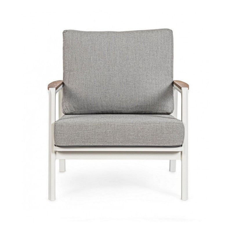 Fauteuil d'extérieur en aluminium-bois avec coussin blanc
