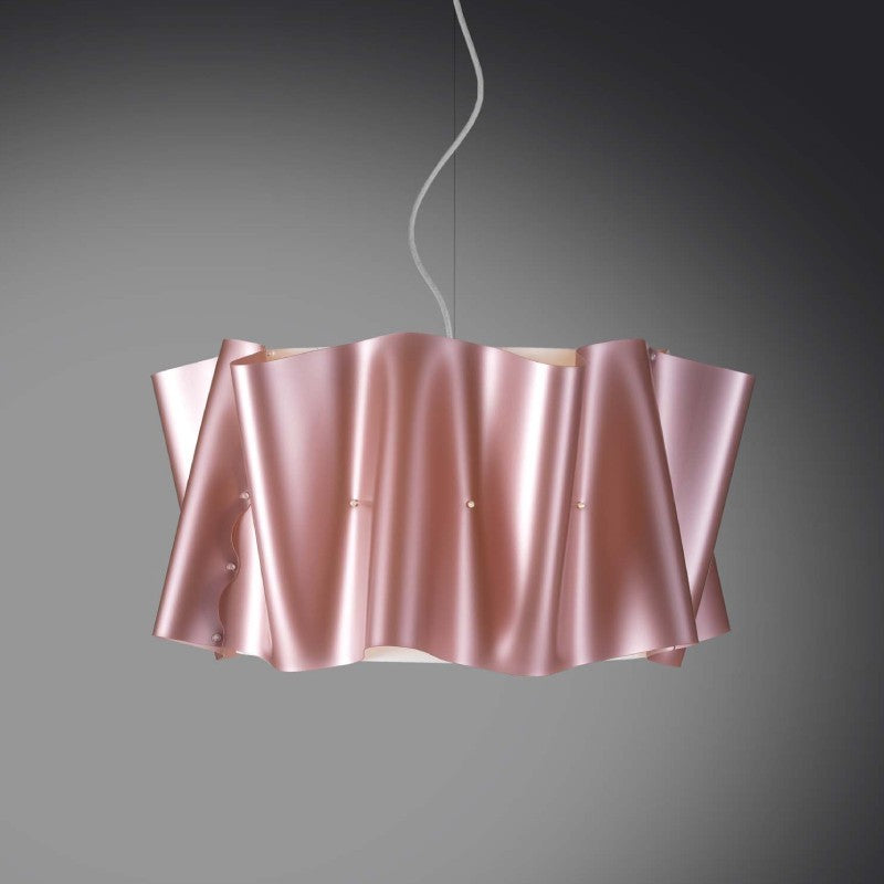 Lustre suspension cinq lumières abat-jour FOLIO en Polilux Rose diamètre 60x h32 cm