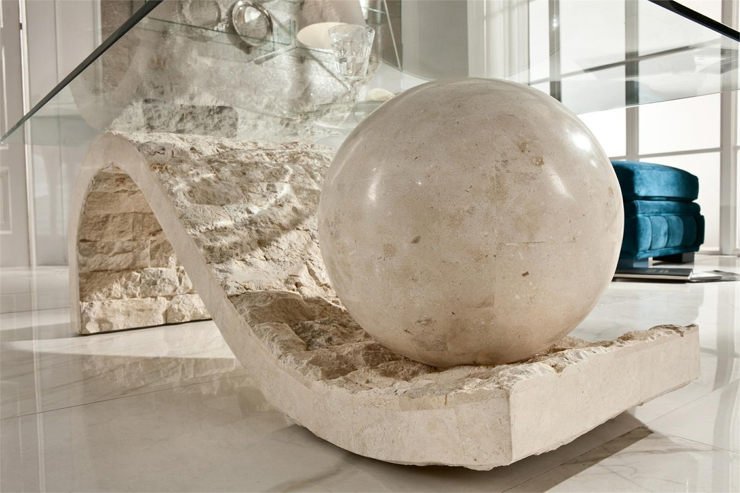 Table basse beige transparent 70 cm x 120 cm H. 37 cm