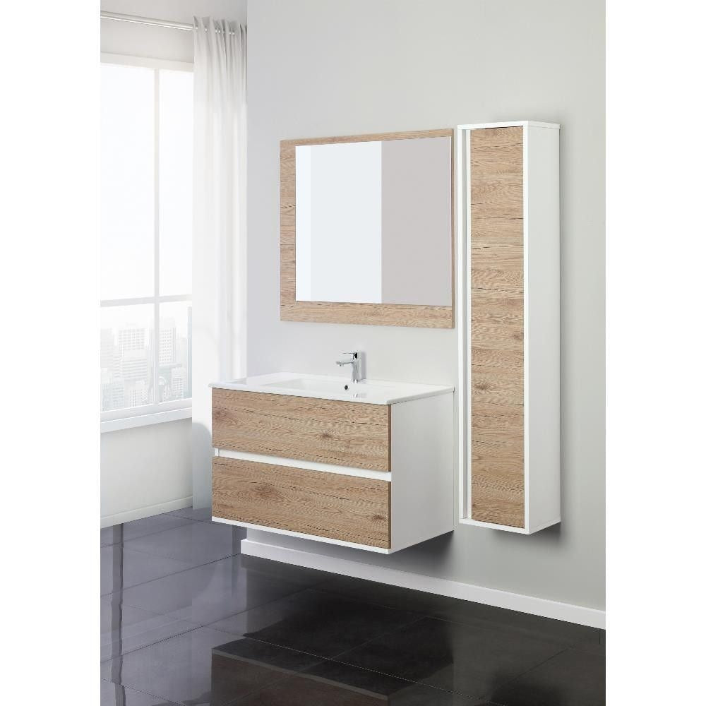 Composition de salle de bain avec deux tiroirs Fabula Line Blanc-Chêne 90x47x h57cm