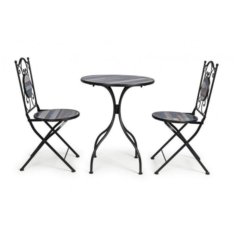 Ensemble de jardin table et 2 chaises avec décorations en céramique Huston