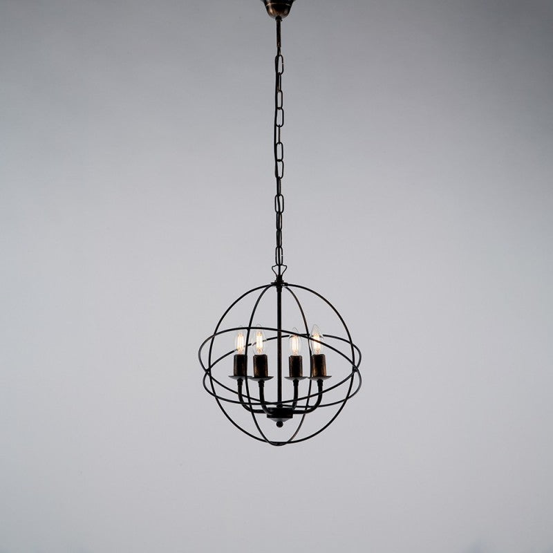 Lustre suspension en fer Noir Or à quatre lumières 39x h42 cm