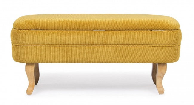 Banc de rangement ouvrant en chenille ocre 102x41x49 cm