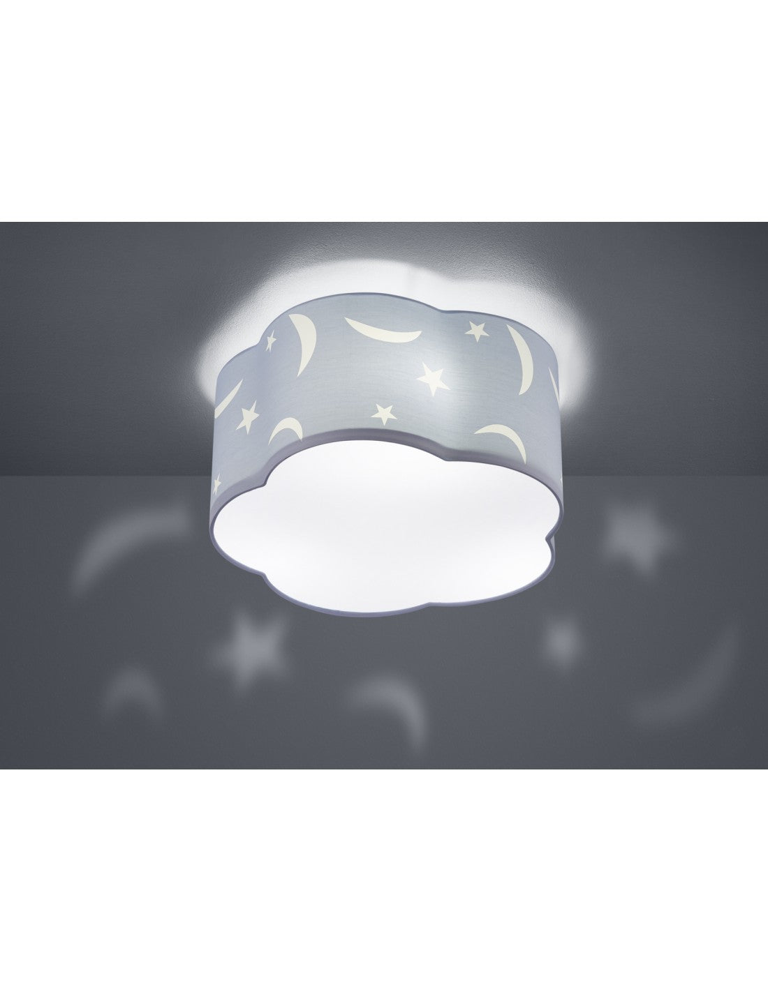Plafonnier Chambre Enfant Moony Bleu Décorations Lunes et Etoiles Ø40 cm Trio Lighting