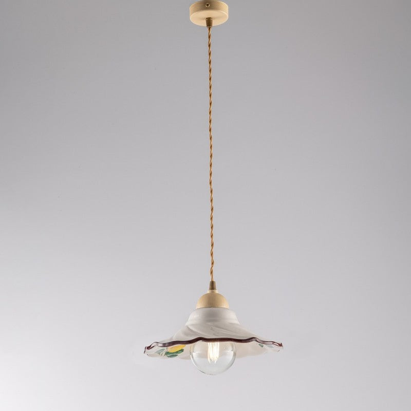 Lustre creux en tissu Décape Marron avec abat-jour une lumière en céramique 30x h15 cm