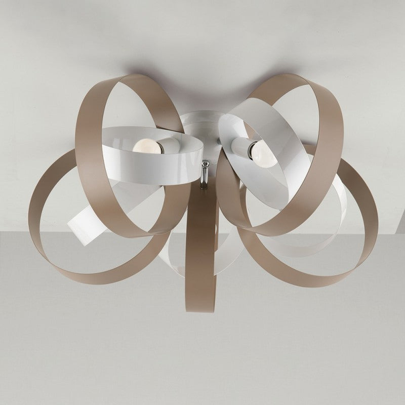 Plafonnier moderne en fer à cinq lumières, Blanc Tourterelle 58x h26 cm