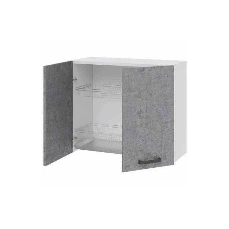 Égouttoir à vaisselle de cuisine gris ciment, élément mural avec 2 portes 80x32xH 72 cm