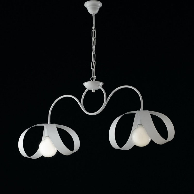 Lustre suspension moderne en fer blanc à deux lumières 82x h35 cm