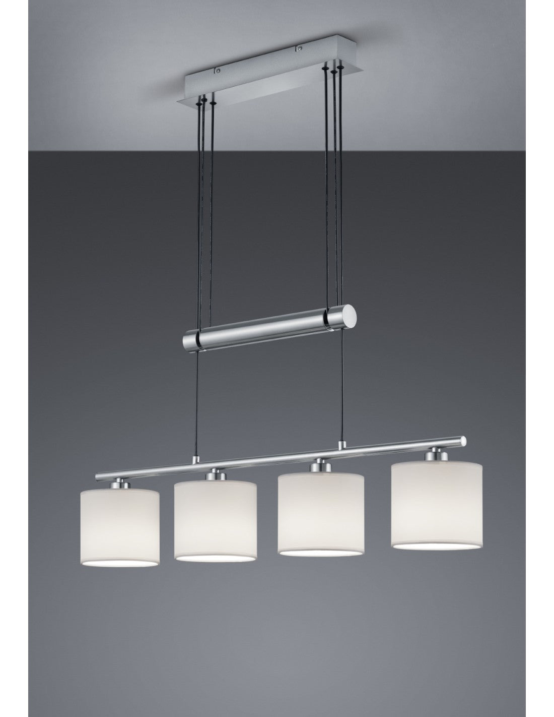 Garda Nichel Suspension 4 Abat-jour Tissu Blanc L77 cm Trio Lighting
