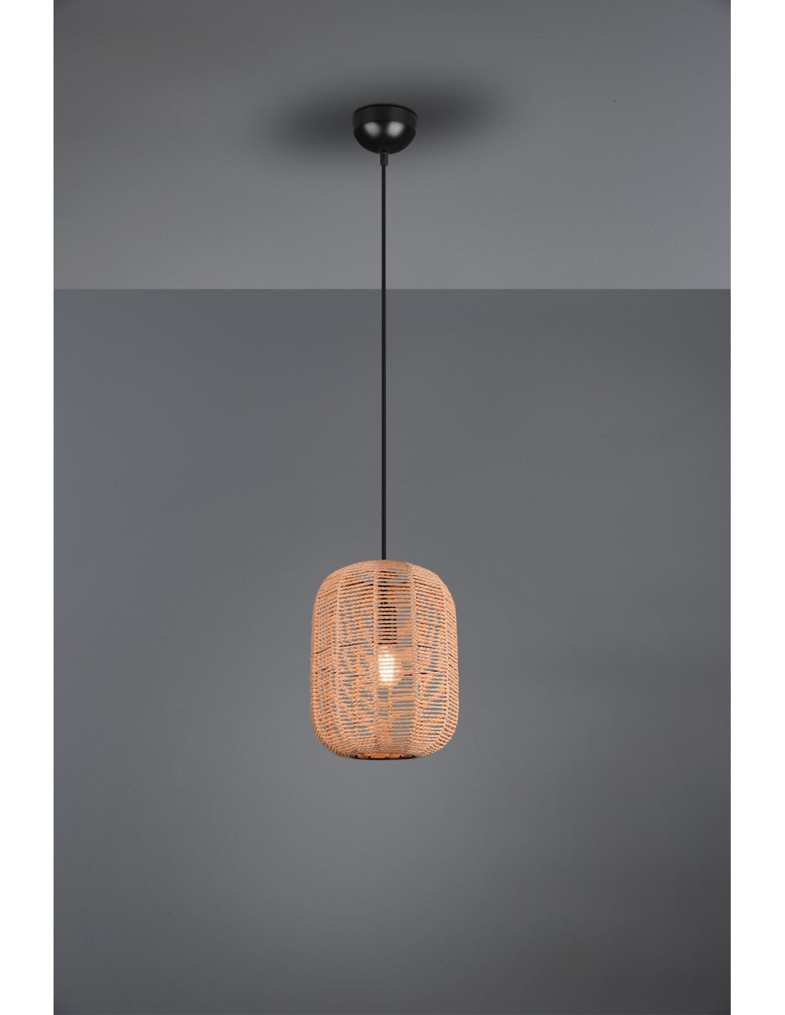 Suspension Runa Noire Et Diffuseur Sisal Marron Ø25 cm Trio Lighting