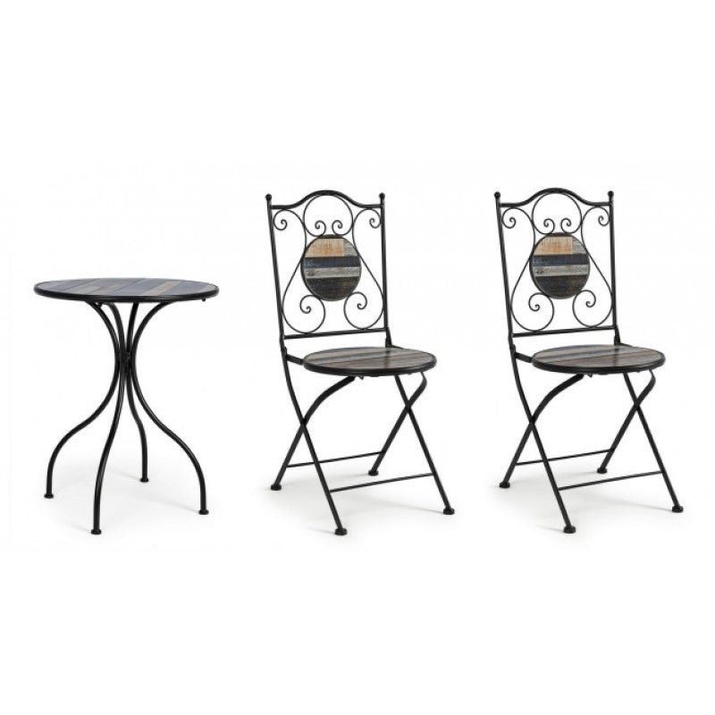 Ensemble de jardin table et 2 chaises avec décorations en céramique Huston