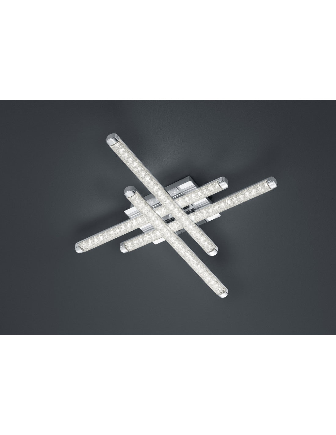 Plafonnier de rue moderne 4 tiges LED chromé effet cristal L50 cm Trio Lighting