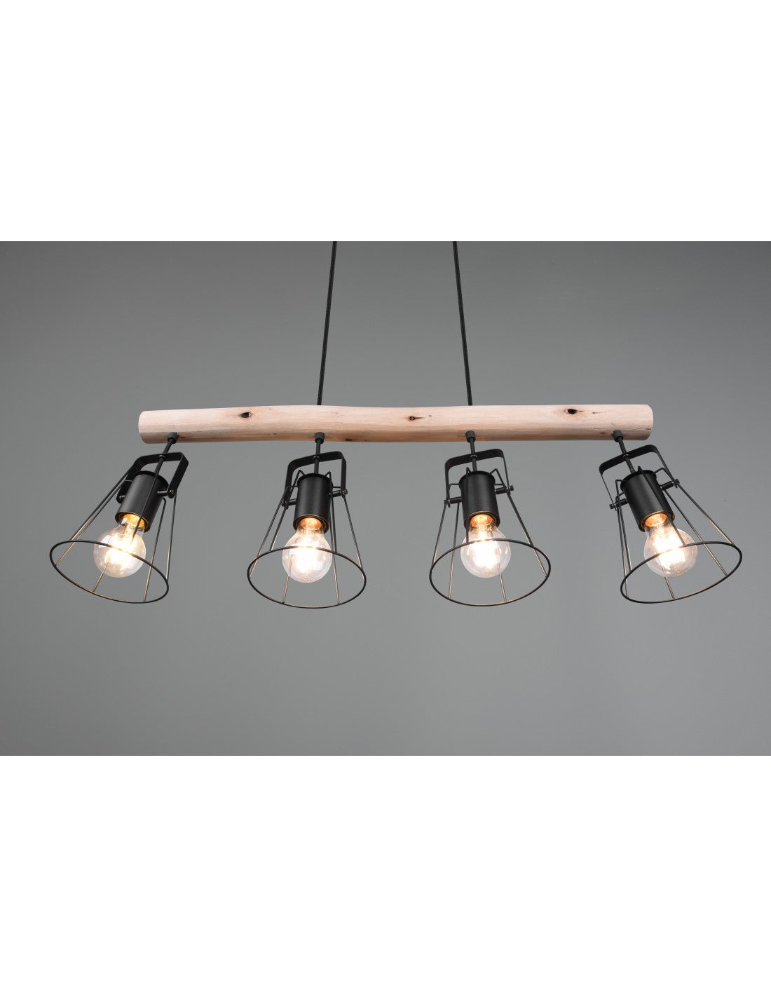 Suspension Barre En Bois 4 Lumières Jaipur Industriel Vintage Noir Et Bois Trio Éclairage