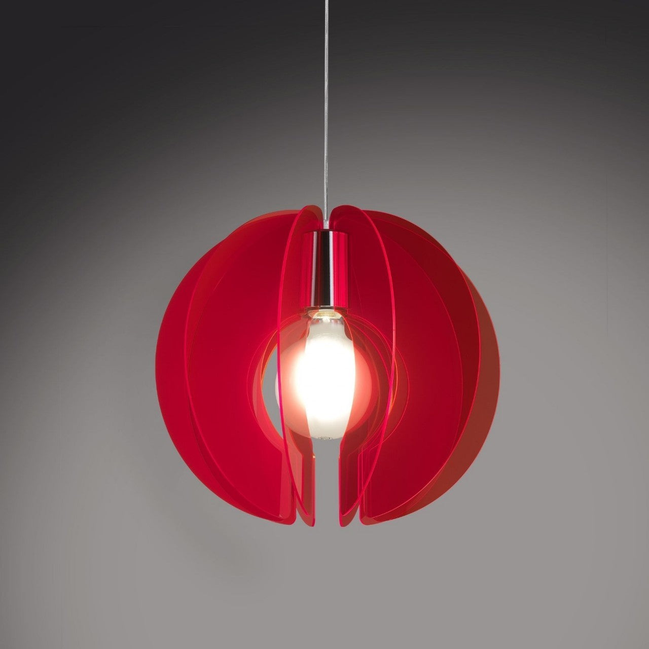 Suspension Sirio Rouge Fluo en Métal Chromé Cm. 40x40h
