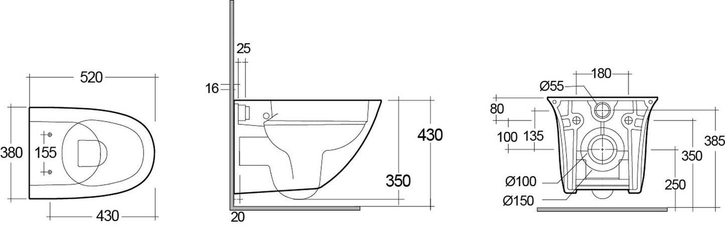 Vase suspendu sans rebord 52 cm