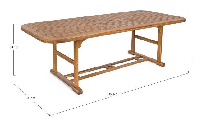 Table d'extérieur extensible Noemi en bois 180-240x100x h 74cm